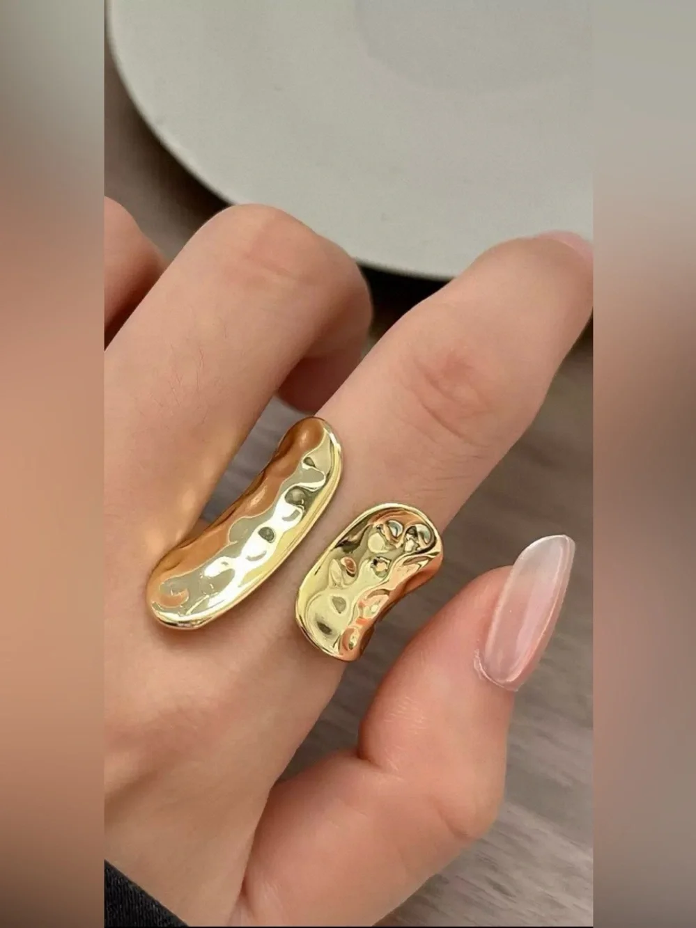 Gold Open Wrap Hammered Texture Statement Ring Adjustable